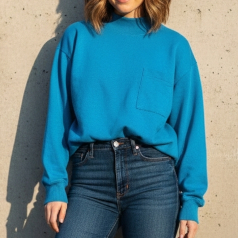 VTG Cheetah by Mervyn’s Electric Blue Mock Neck Sweatshirt - Medium